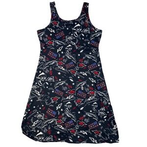 Magu Distributors Womens Fishing Print UPF 50+ Sun Dress‎ Navy Blue Large NEW